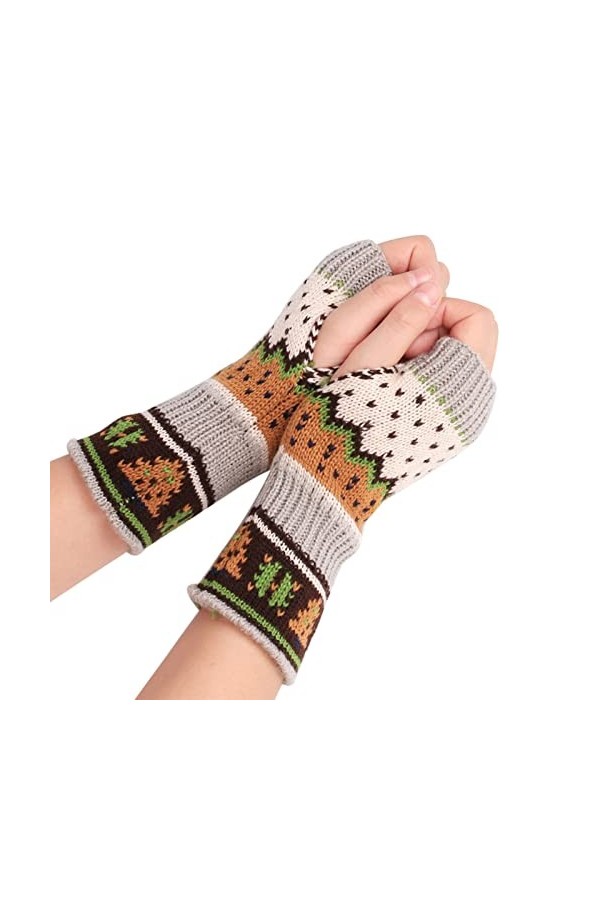 Mitaines tricotées sans doigts pour femme - Noir - Gants dhiver - Manches extensibles - Pour femme - Hiver - Automne - Moufl