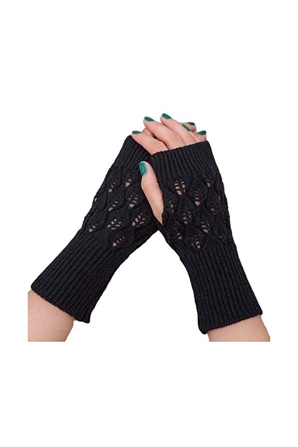 Gants dhiver en tricot dhiver sans doigts tricotés pour cosplay - Manchettes extensibles en tricot - Gants dhiver chauds p