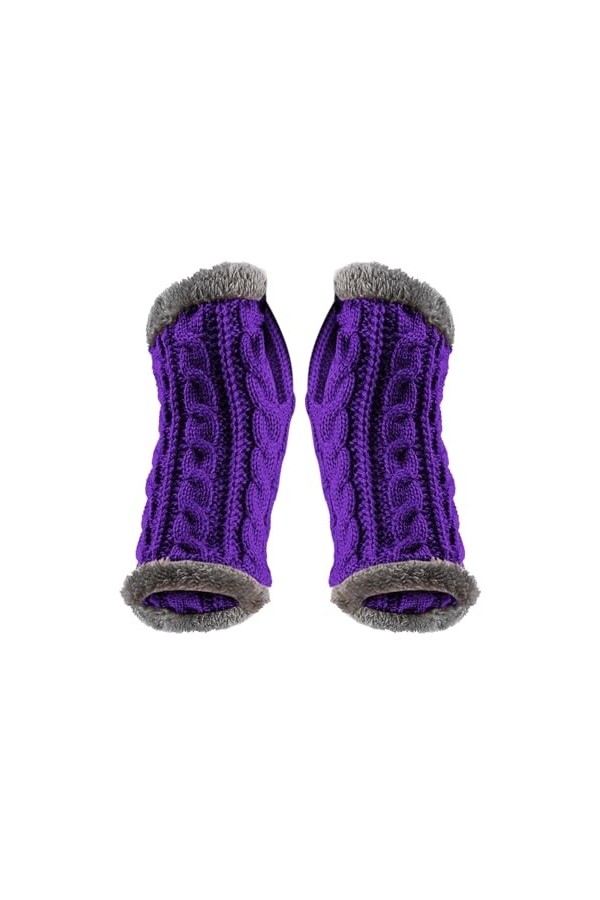 Gants en peluche épais pour lautomne et lhiver, manches chaudes, gants en laine tricotée, gants pour femmes, violet, taille