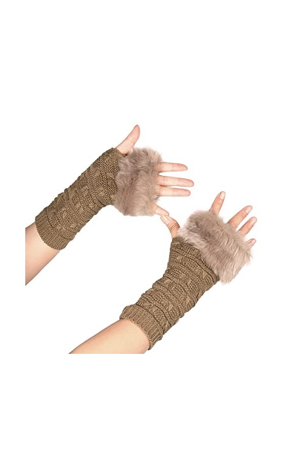 liangp Gants sans doigts Poignet Gants Tricot Taille Unique Tricoté Poignet Hiver Chaud Unisexe pour Moufles, kaki, A