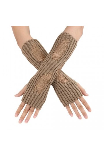 Gants dhiver tricotés pour femmes chauds tricotés sans doigts Gants convertibles Moufles Mode Fleurs Gants tricotés, kaki, t