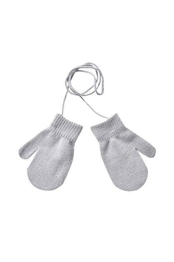 Gants mignons avec ficelle solide dhiver chaud pour enfants gants tricotés moufles gris, taille unique 