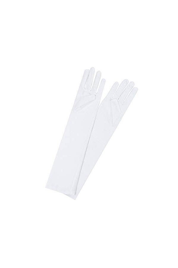 Qixiu Gants longs sexy pour femme - 56 cm - Satin noir - Gants de fête - Moufles longues blanches - Pour les doigts - Accesso