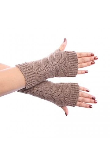 QWUVEDS Femmes Automne et Hiver Décontracté Simple Couleur Unie Mode Tricot Creux Gants Chauds Nylon Gants Femmes, kaki, tail