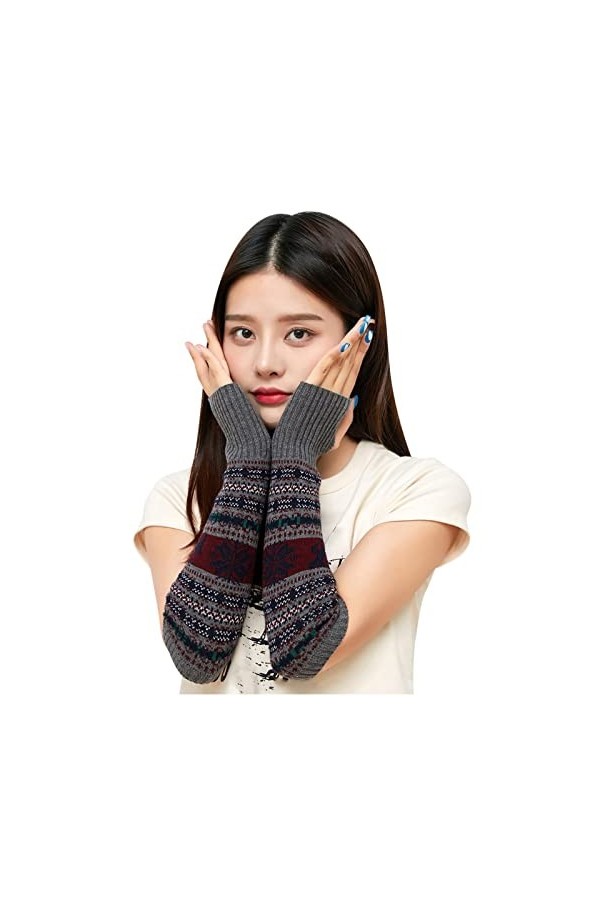 Mitaines chaudes tricotées pour Noël Demi-flocon de neige Faon Gants chauds en laine Gants moufles gris, taille unique 