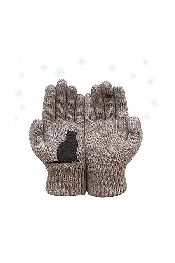 ZUREGO Gants dhiver pour chat | Gants en coton pour chat – Gants imprimés chat oiseau mignon rose simple moufles pour femme 