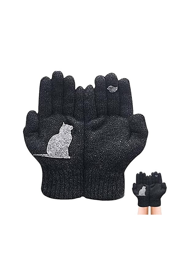 ZUREGO Gants dhiver pour chat | Gants en coton pour chat – Gants imprimés chat oiseau mignon rose simple moufles pour femme 