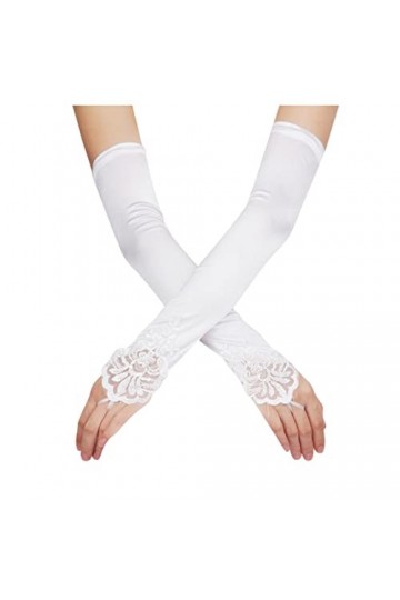 Gants percés longueur pour femme sans doigts coude extensibles longs gants dopéra des années 1920 rouge satiné gants mitaine