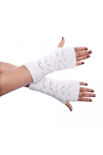 Mitaines tricotées sans doigts pour femme - Noir - Gants tricotés - Poignet noir - Moufles sans doigts - Manchettes extensibl
