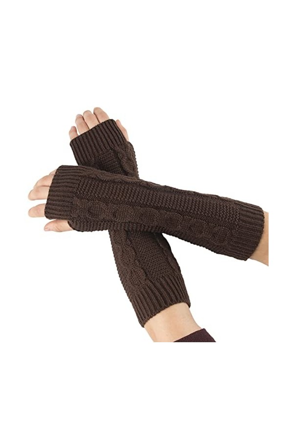 BebeXi E Girl Ensemble de bijoux en tricot torsadé en acrylique Gants sans doigts Gants mitaines Moufles écharpe Grand café,