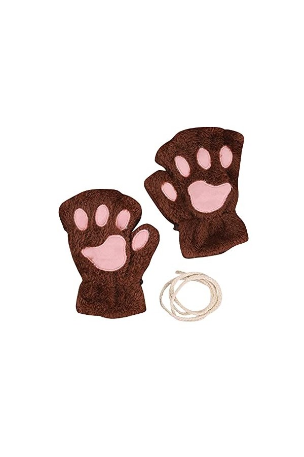YAHOM Gants pattes de chat – Moufles griffe de chat – Gants dhiver pour femme et fille – Anti-perte – Chauffe-mains pour spo