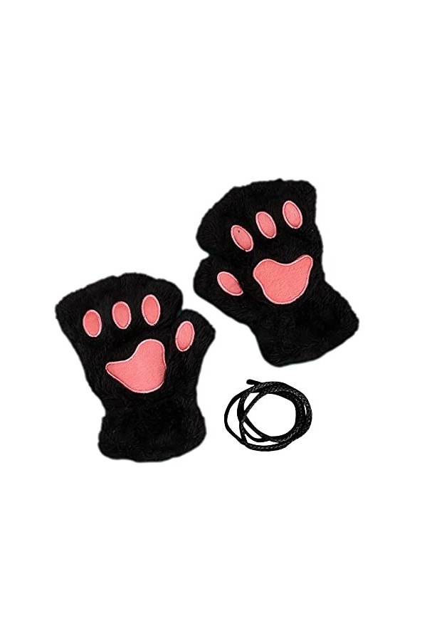 YAHOM Gants pattes de chat – Moufles griffe de chat – Gants dhiver pour femme et fille – Anti-perte – Chauffe-mains pour spo