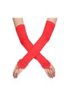 Gants percés longueur de soirée pour femme sans doigts extensibles longs gants dopéra gants de fête en satin rouge gants pou