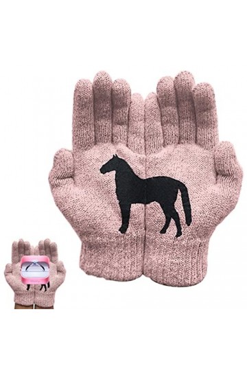 gaoqiao Gants dhiver Femme | Gants Chauds pour Temps Froid,Gant Moufle Femme Motif Cheval Noir, Doublure Tricot Thermique Él