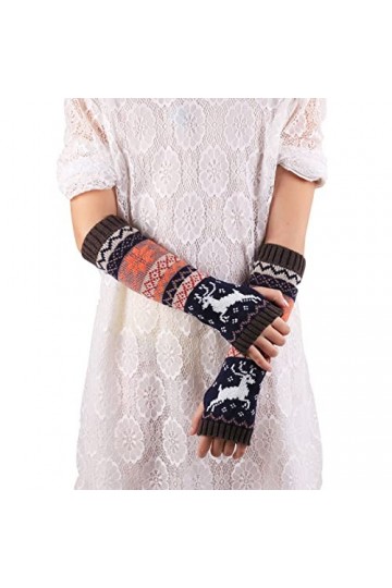 TjO734 Gants longs en laine pour femme Motif cerf, b, A