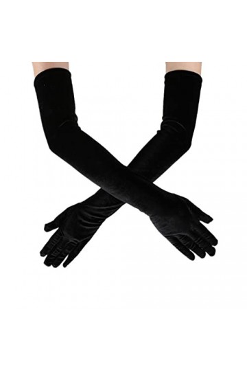 Ousyaah Gants de Noir Femme Long Gants de Velours 1920s style Classique Gants Audrey Hepburn Opéra Festival Gants Mitaines de