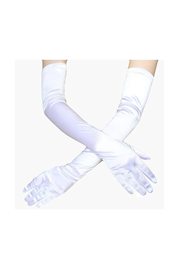 TDEOK Gants sans doigts pour femme - Pour fête vintage - Longue performance - Moufles serrées en maille - Pour femme, Blanc.,