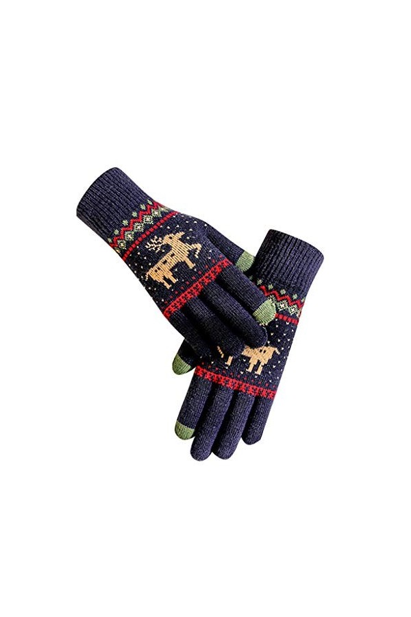 TIFIY Gants de Noël Unisexe Extra Chaud Épaissir en Peluche Mignon Hiver Thermique Câble Tricot Moufles à Écran Tactile Gants