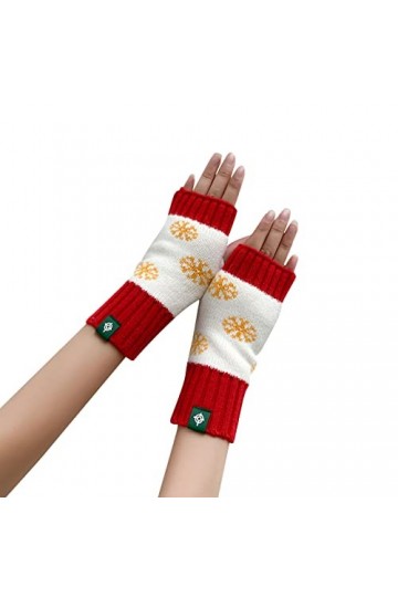 QWUVEDS Femmes Automne et Hiver Mignon Motif Flocon de Neige Bloc de Couleur Tricoté Mitaines Chaudes Femmes Gants Été, RD1, 