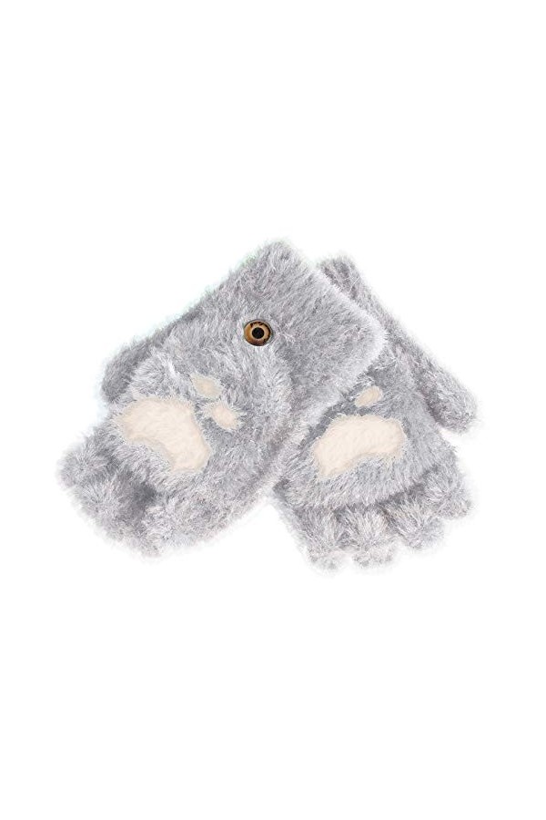 Mizily Mitaines dhiver pour femme - Gants en tricot - Mitaines mitaines avec rabat moufles - Noir - Taille unique