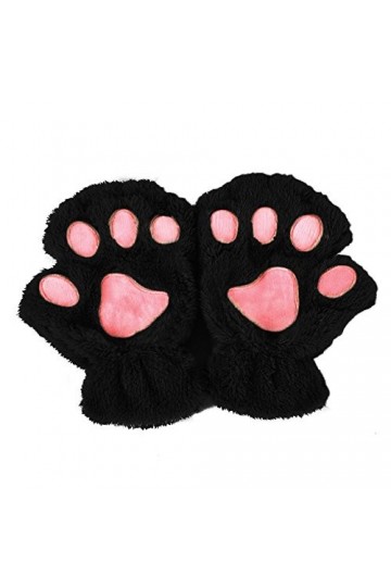 FOLODA Gants dhiver pour femme - Motif pattes de chat - En peluche - Moufles courtes - Mitaines