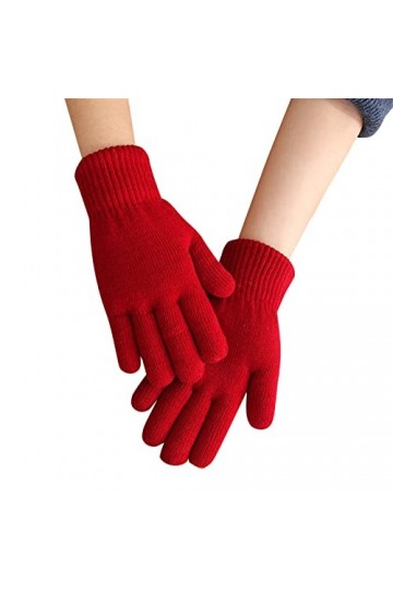 KhG341 Gants chauds en tricot double épaisseur pour femme Automne et hiver Rouge Taille unique, Rouge, Taille Unique