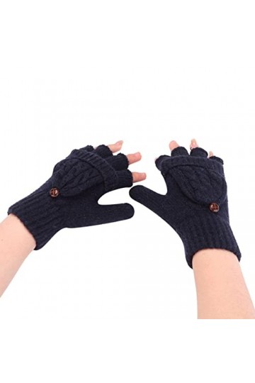 Gants mitaines dhiver tendance en tricot de couleur unie avec bouton rabattable, mignons, à double usage, gants chauds demi-