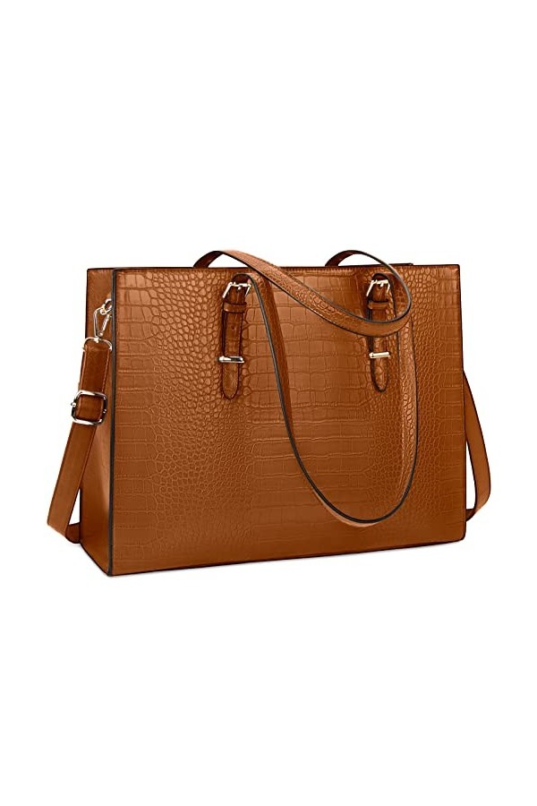 Lubardy Cabas Femmes Sac à Main Ordinateur 15.6 Pouces Grande Capacité PU Cuir Imperméable Sac Epaule Bandoulière Affaires Vo