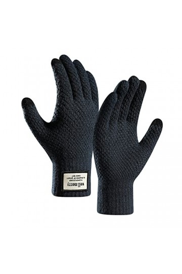 CXj346 Gants dhiver en tricot chaud avec manchette élastique pour femme, bleu marine, taille unique