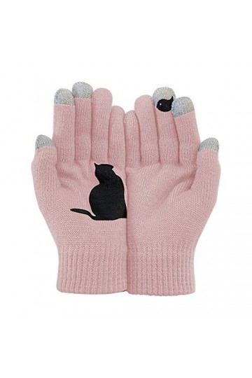 Gants de cyclisme en laine solide pour femme - Gants tricotés et couleurs - Gants décriture - Mitaines pour femme, Rose 22, 