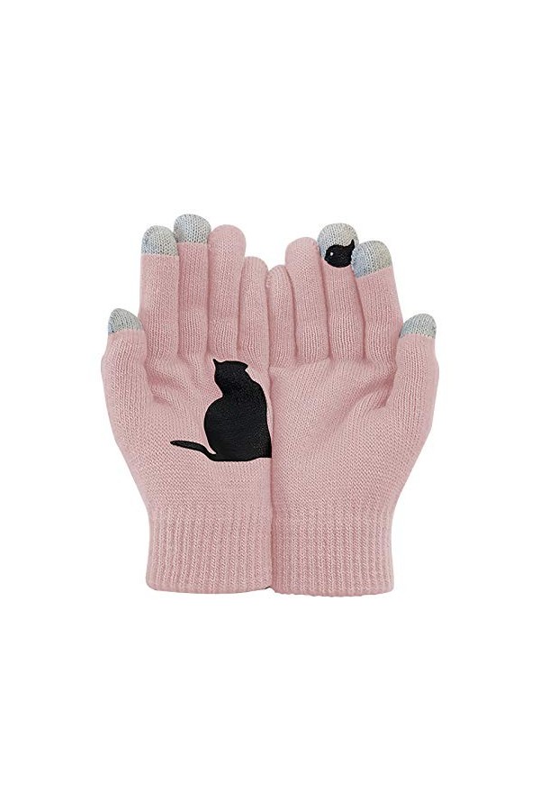 Gants de cyclisme en laine solide pour femme - Gants tricotés et couleurs - Gants décriture - Mitaines pour femme, Rose 22,