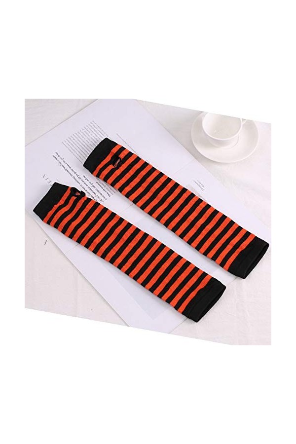 Gants sans Doigts pour Femmes,Couverture De Bras De Gant À La Mode Bracelet en Coton sans Doigts Rayé Noir Et Blanc Classique