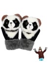 Plesuxfy Gants dhiver Femme - Moufles Raton Laveur et Panda Dessin animé,Mitaines épaisses dhiver sans Doigts pour Enfants 