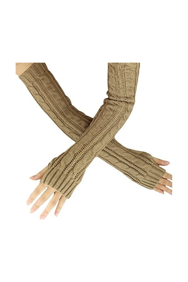 HANXIULIN Manchettes chauffe-bras avec trou pour le pouce Moufles tricotées pour femme Moufles sans doigts pour Noël Cadeau d