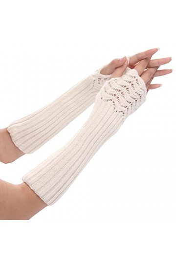 Gants sans doigts Gants Cosplay Bras Tricoté Poignet Noir Jambe Longue Chauffe-mains Moufles Douces Chaudes, Blanc., taille u