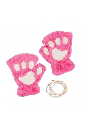 mooderf Gants chauds en peluche pour femme et fille - Moufles en forme de patte de chat - Gants dhiver doux en polaire corai
