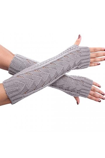 Mitaines tricotées sans doigts au poignet Gants en tricot Manches pour femmes Noir Long Unisexe pour Moufles Taille unique, b