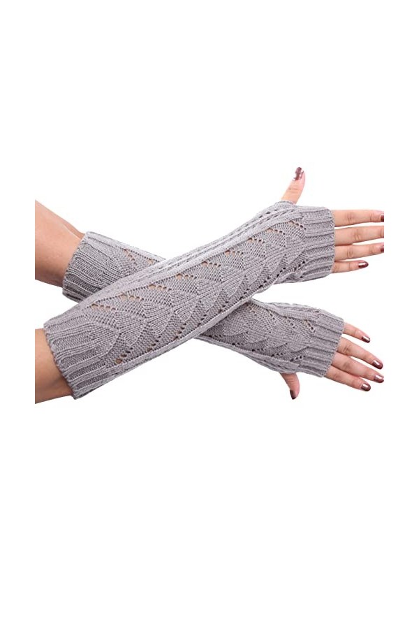 Mitaines tricotées sans doigts au poignet Gants en tricot Manches pour femmes Noir Long Unisexe pour Moufles Taille unique, b