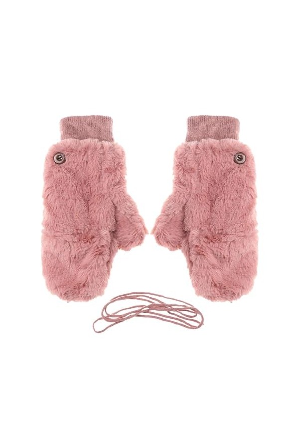 Gants dhiver pour femme Gants dhiver en peluche et épais Gants chauds doublés en polaire Gants tricotés Poignets élastiques