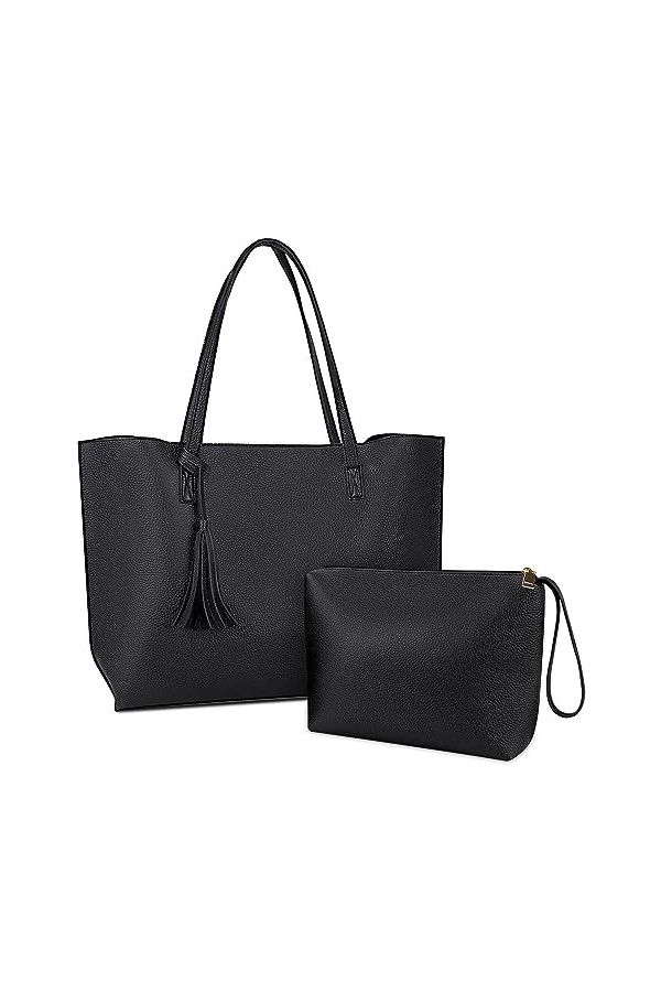 NUBILY Sac a Main Femme Cabas Femme Grande Capacité PU Cuir Sac Fourre Tout Gland Sacs Cours Lycee Tote Bag de Bandoulière Im