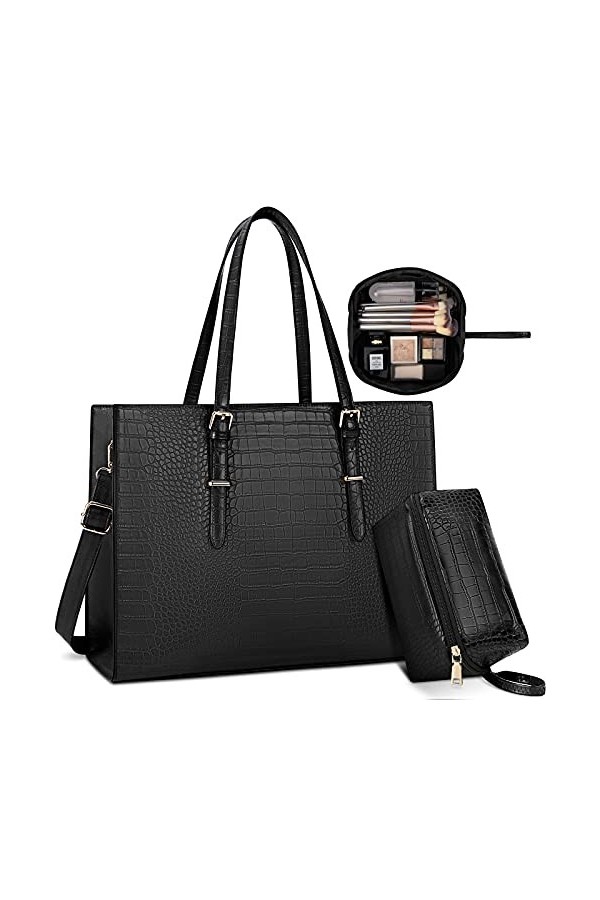 Lubardy Cabas Femmes Sac à Main Ordinateur 15.6 Pouces Grande Capacité PU Cuir Imperméable Sac Epaule Bandoulière Affaires Vo
