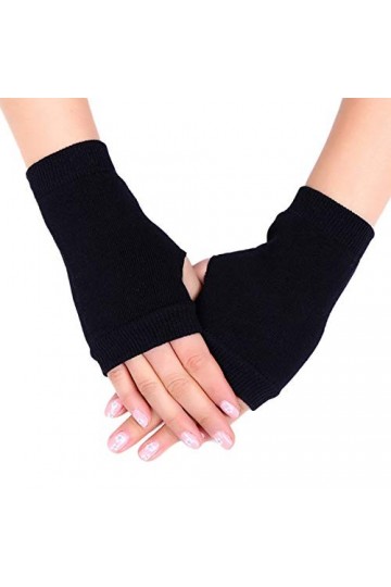 ehbn9 Gants sans Doigts tricotés en Coton Unisexe Couleur Unie moufles Extensibles avec Trou pour Le Pouce Noir