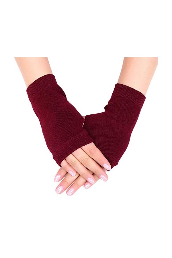 ehbn9 Gants sans Doigts tricotés en Coton Unisexe Couleur Unie moufles Extensibles avec Trou pour Le Pouce Noir