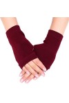 ehbn9 Gants sans Doigts tricotés en Coton Unisexe Couleur Unie moufles Extensibles avec Trou pour Le Pouce Noir