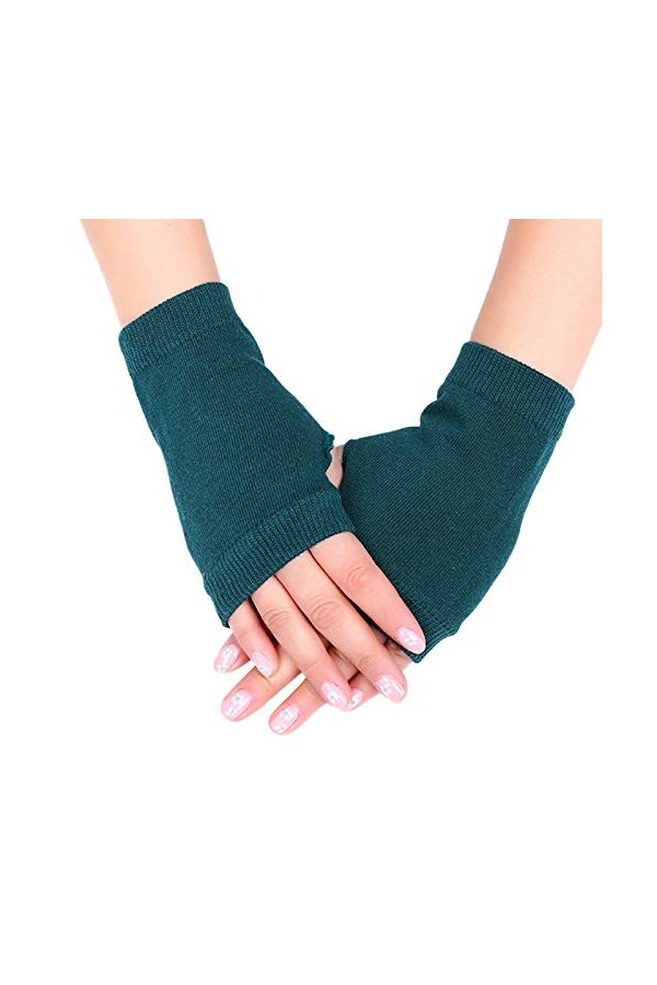 ehbn9 Gants sans Doigts tricotés en Coton Unisexe Couleur Unie moufles Extensibles avec Trou pour Le Pouce Noir
