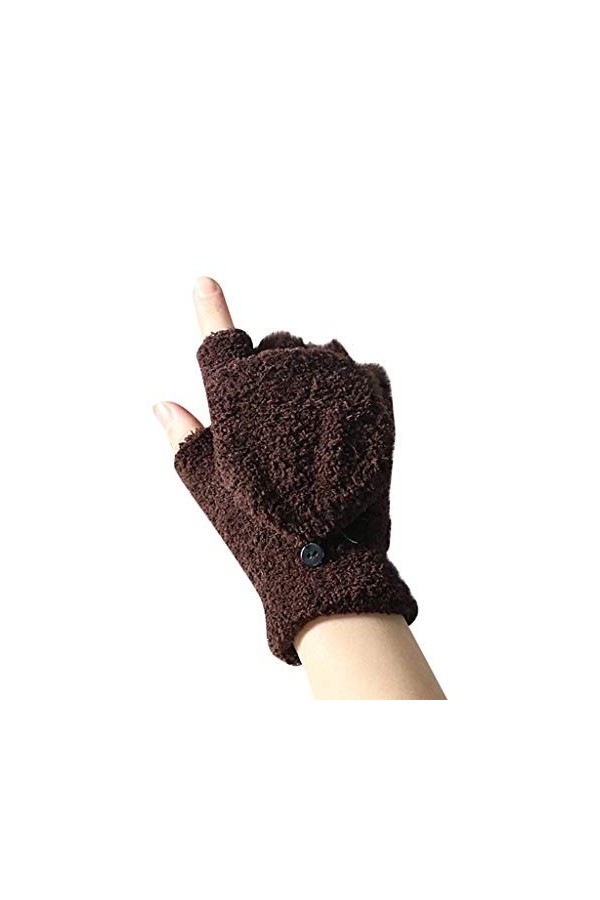 Gants plissés en polaire résistant au froid avec paire de gants en corail noir pour femme Moufles dhiver sans doigts Mitaine