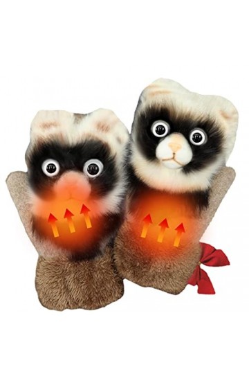 BAOK Gants Tricot Femme | Moufles Raton Laveur et Panda Dessin animé,Gants en Tricot Chauds Coupe-Vent Mitaines Cadeau dhive