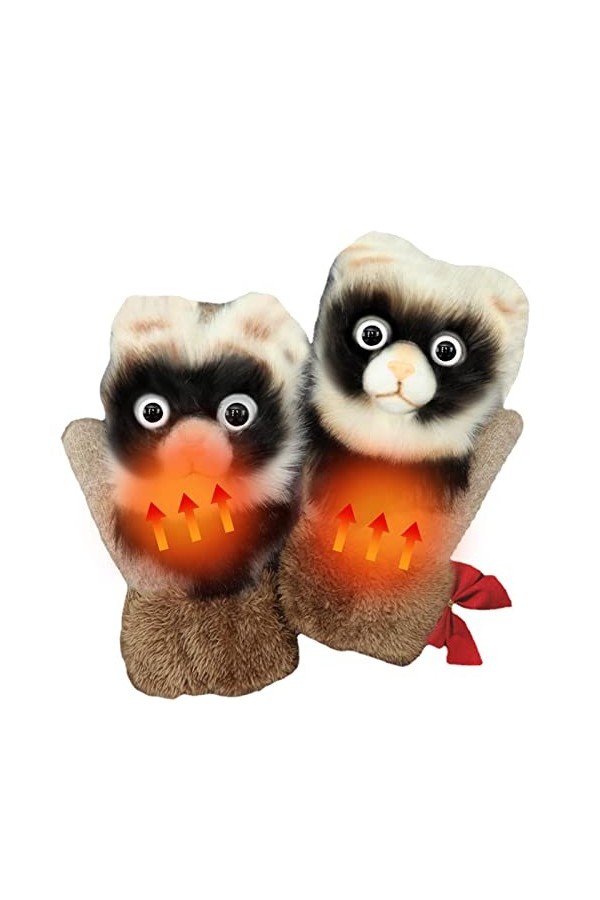 BAOK Gants Tricot Femme | Moufles Raton Laveur et Panda Dessin animé,Gants en Tricot Chauds Coupe-Vent Mitaines Cadeau dhive