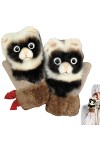 BAOK Gants Tricot Femme | Moufles Raton Laveur et Panda Dessin animé,Gants en Tricot Chauds Coupe-Vent Mitaines Cadeau dhive