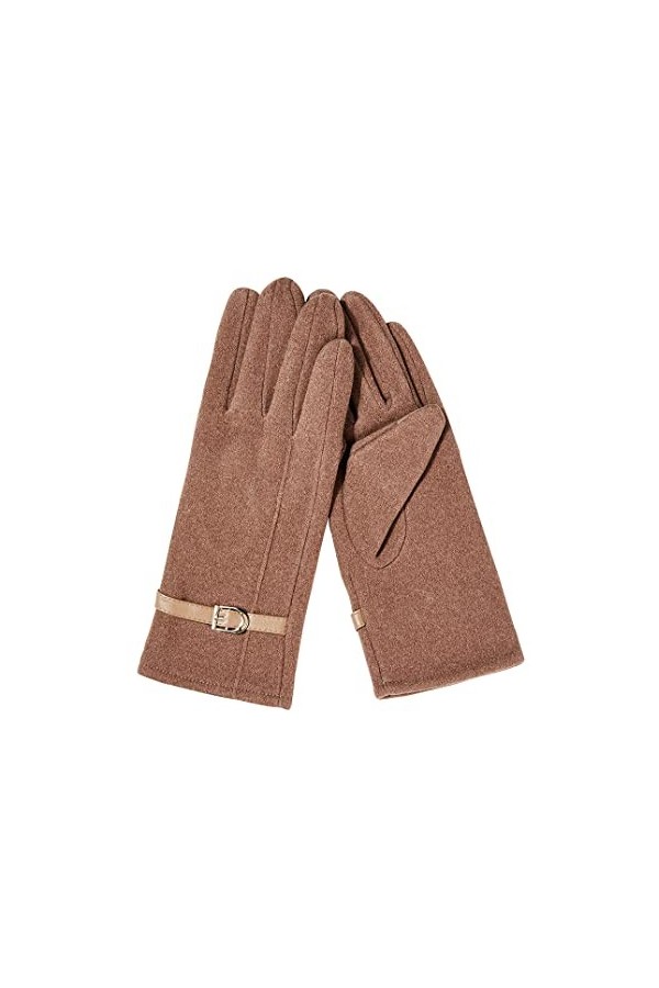 Gants Femme Suédé Poils Hiver Chaud Epais Mouffle Ecran Tactile Doublure Polaire Confortable Conduite Jogging Extérieur brun